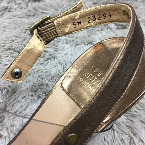 Stuart Weitzman Strappy Bronze Slingback Heels - Picture 8 of 9
